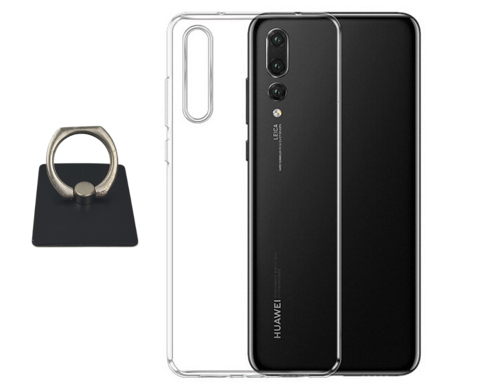 Huawei P20 Skal & Fyrkantig Fingerhållare - Skydd och Komfort - Svart