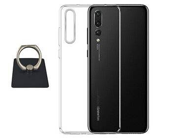 Huawei P20 Shell & Square Finger Holder - Protection and Comfort - Black