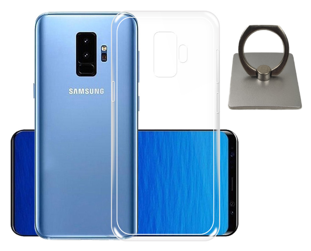 Samsung Galaxy S9+ Cover & Square Finger Holder - Protection and Comfort - Silver