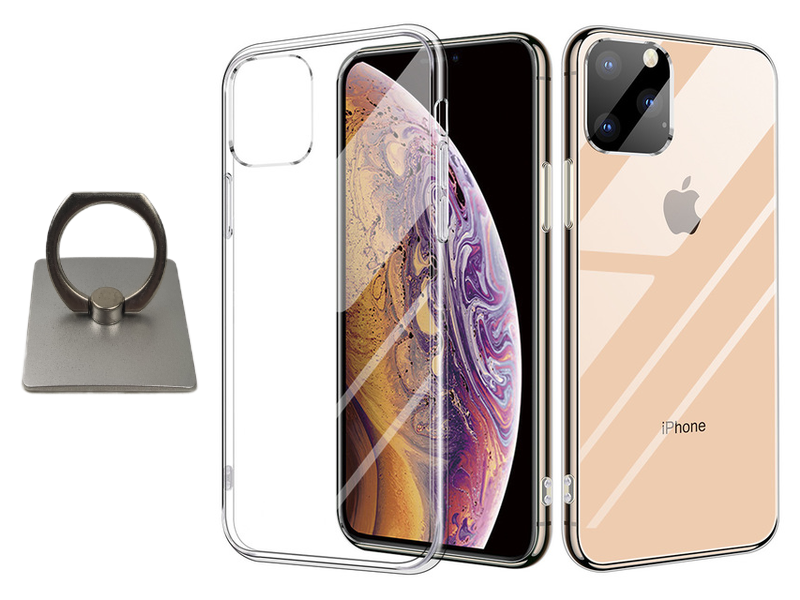 iPhone 11 Pro Max Skal & Fyrkantig Fingerhållare - Skydd och Komfort - Silver