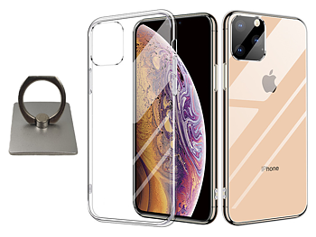 iPhone 11 Pro Max Skal & Fyrkantig Fingerhållare - Skydd och Komfort - Silver