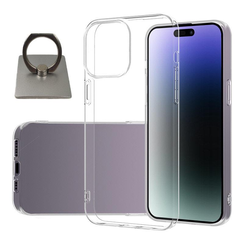iPhone 15 Shell & Square Finger Holder - Protection and Comfort - Silver