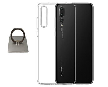 Huawei P20 Shell & Square Finger Holder - Protection and Comfort - Silver