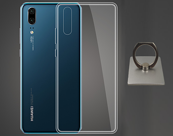 Huawei P20 Pro Cover & Square Finger Holder - Protection and Comfort - Silver