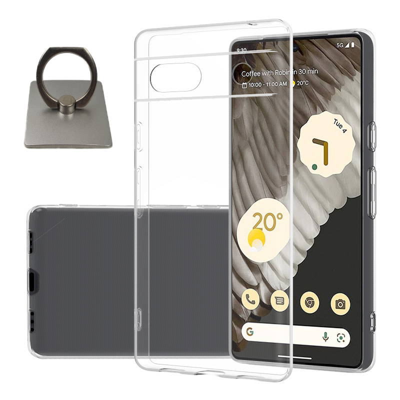 Google Pixel 7 Skal & Fyrkantig Fingerhållare - Skydd och Komfort - Silver