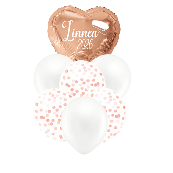 Ballongbukett med namn - Student - Rosé - 3