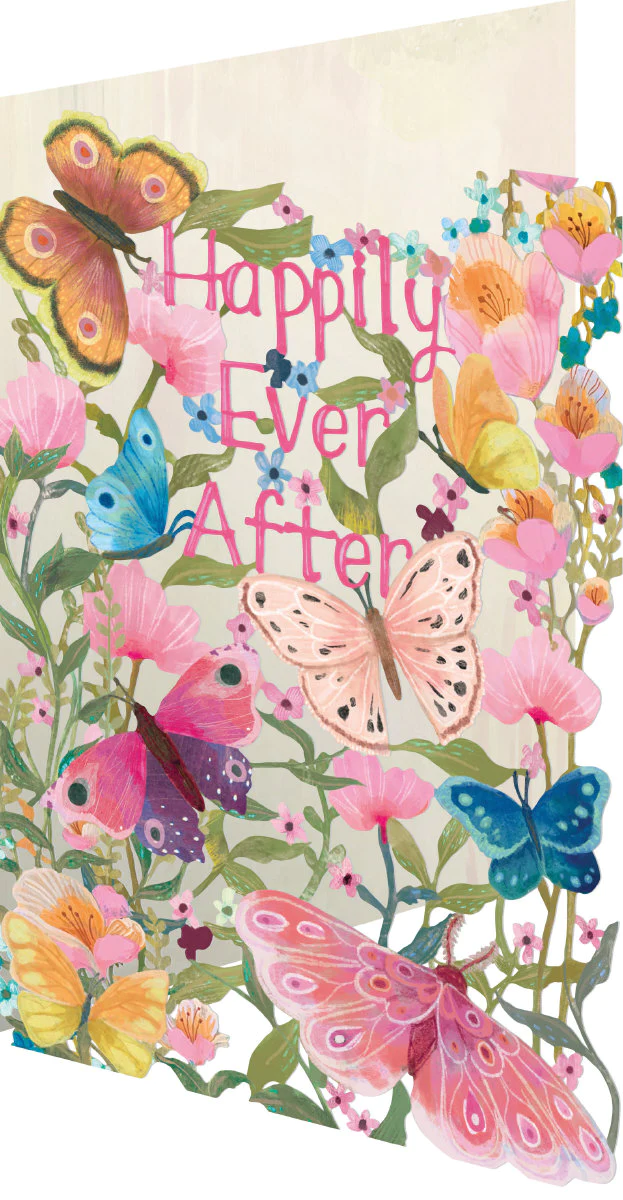 Laserutskuret kort - Butterfly Ball Wedding, Happily Ever After