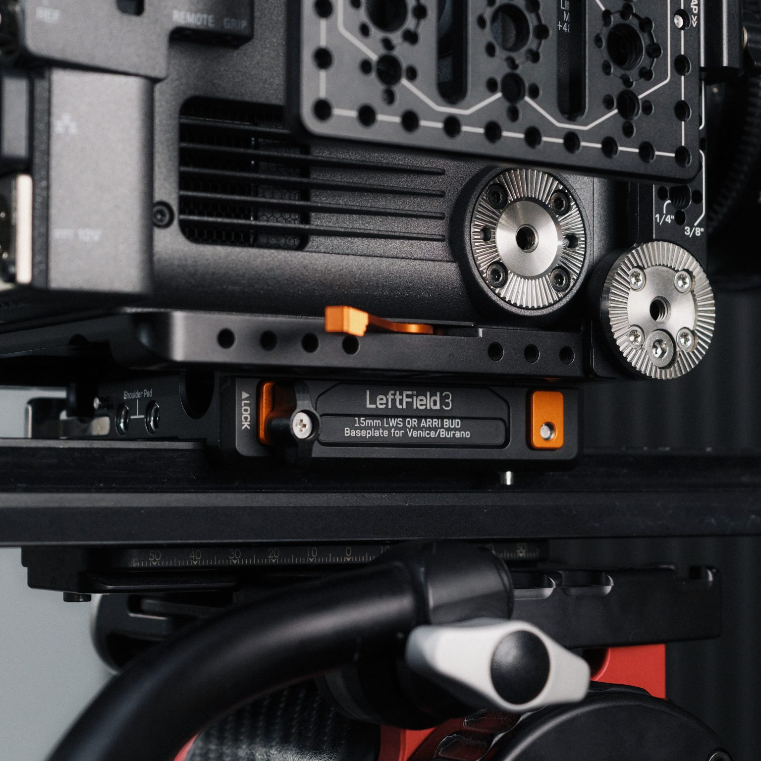 Bright Tangerine LeftField 3 ARRI BUD Compatible 15mm LWS Baseplate for Sony Burano - 3