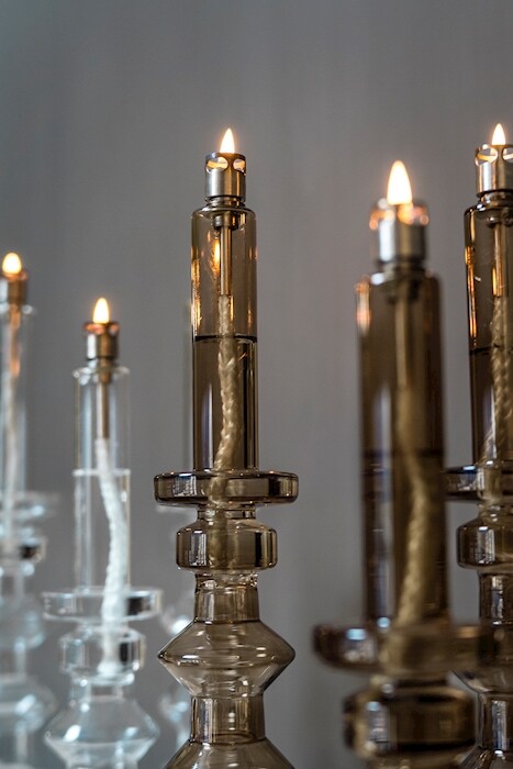 Oil lamp - Candlestick - Glass - Brown/Beige - Large - 34 cm - 3