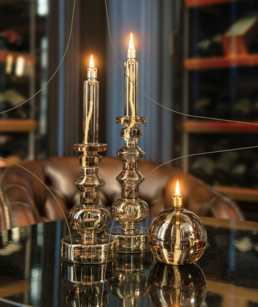 Oil lamp - Candlestick - Glass - Brown/Beige - Large - 34 cm