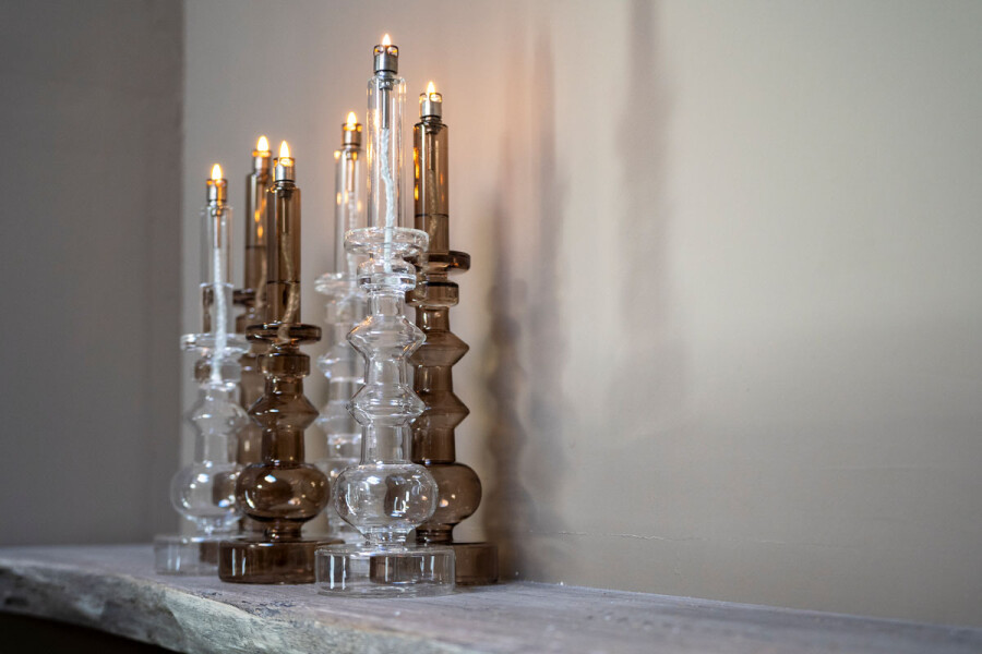 Oil lamp - Candlestick - Glass - Brown/Beige - Medium - 30.5 cm - 3