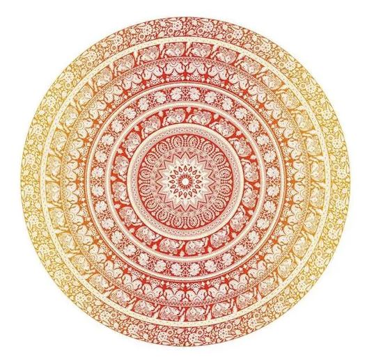 Blommig Rund Gul/Orange Mandala , Väggbonad eller Underlägg