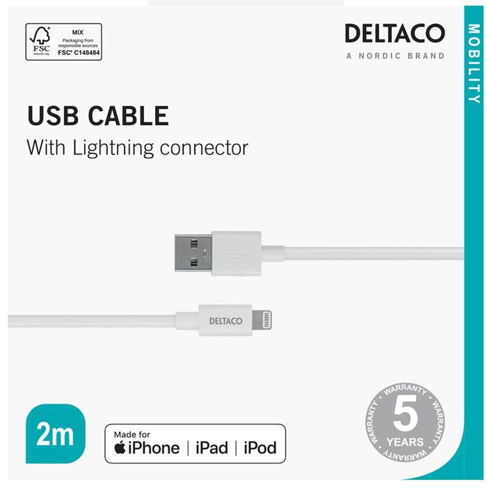 USB-A- Lightning kabel,2m vit - 2