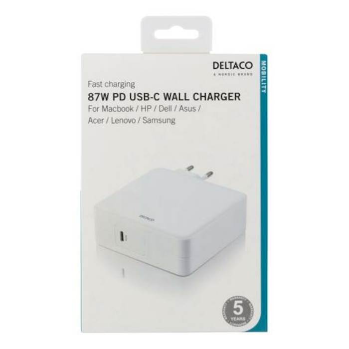 Nätadapter 87 W USB-C PD, vit - 2