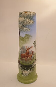 Opaline vase with hand-painted deer