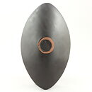Hjördis Oldfors (Trio 1954) Black Lens-Formed Bowl with White/Yellow Decor 25 cm