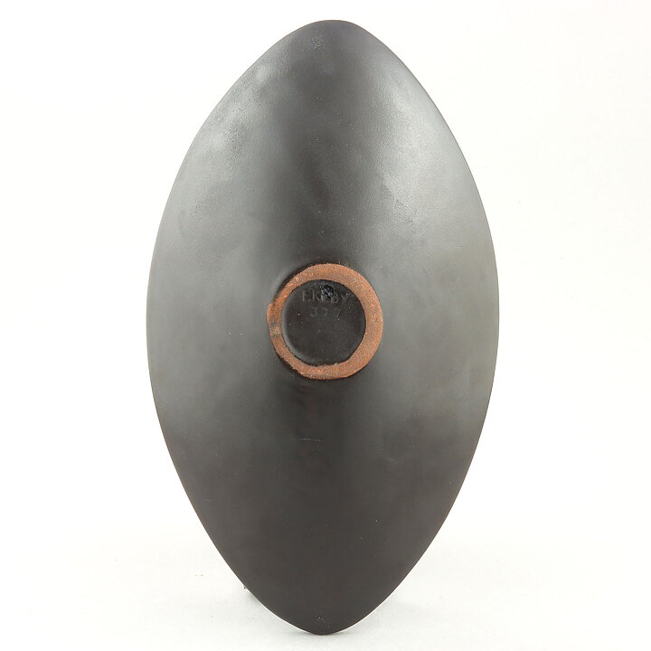 Hjördis Oldfors (Trio 1954) Black Lens-Formed Bowl with White/Yellow Decor 25 cm
