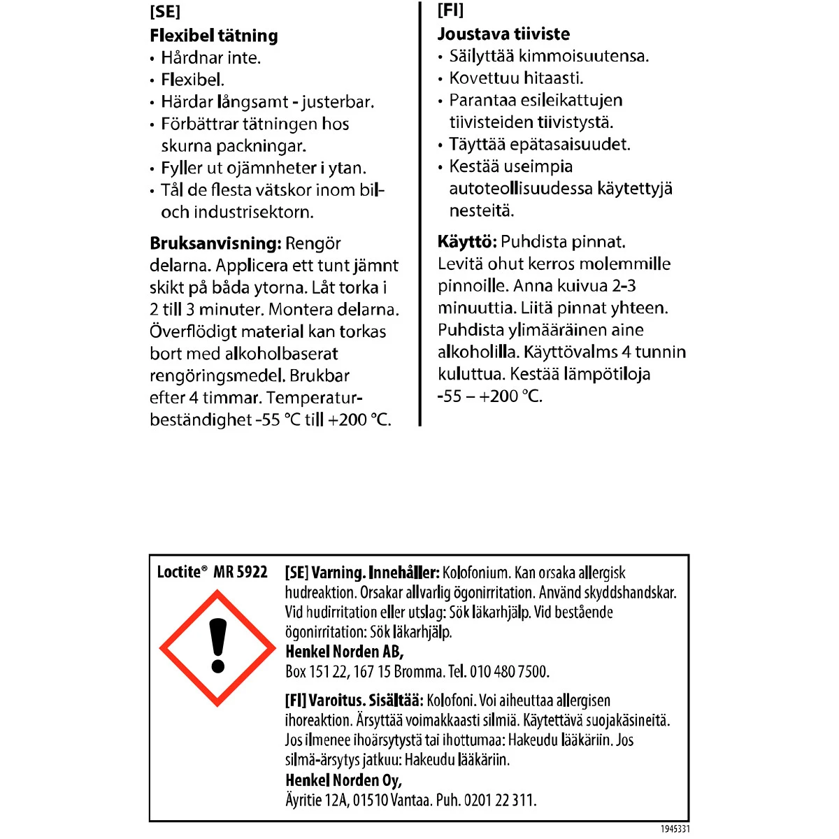 Flänstätning / packningsklister SI5922 60ML - 2
