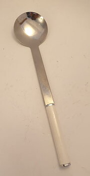 Oval Steel white handle salad spoon