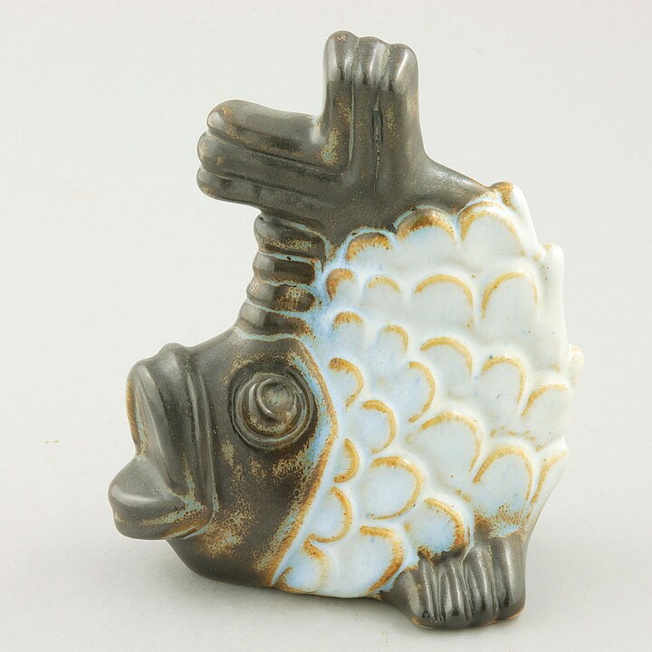 Willi Fischer (1960s) White/Brown Fish with Joyous Expression 14 cm
