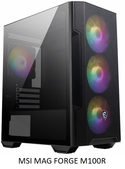 MSI MAG FORGE M100R (Svart) med 4 st ARGB-chassifläktar (3 fram, 1 bak)