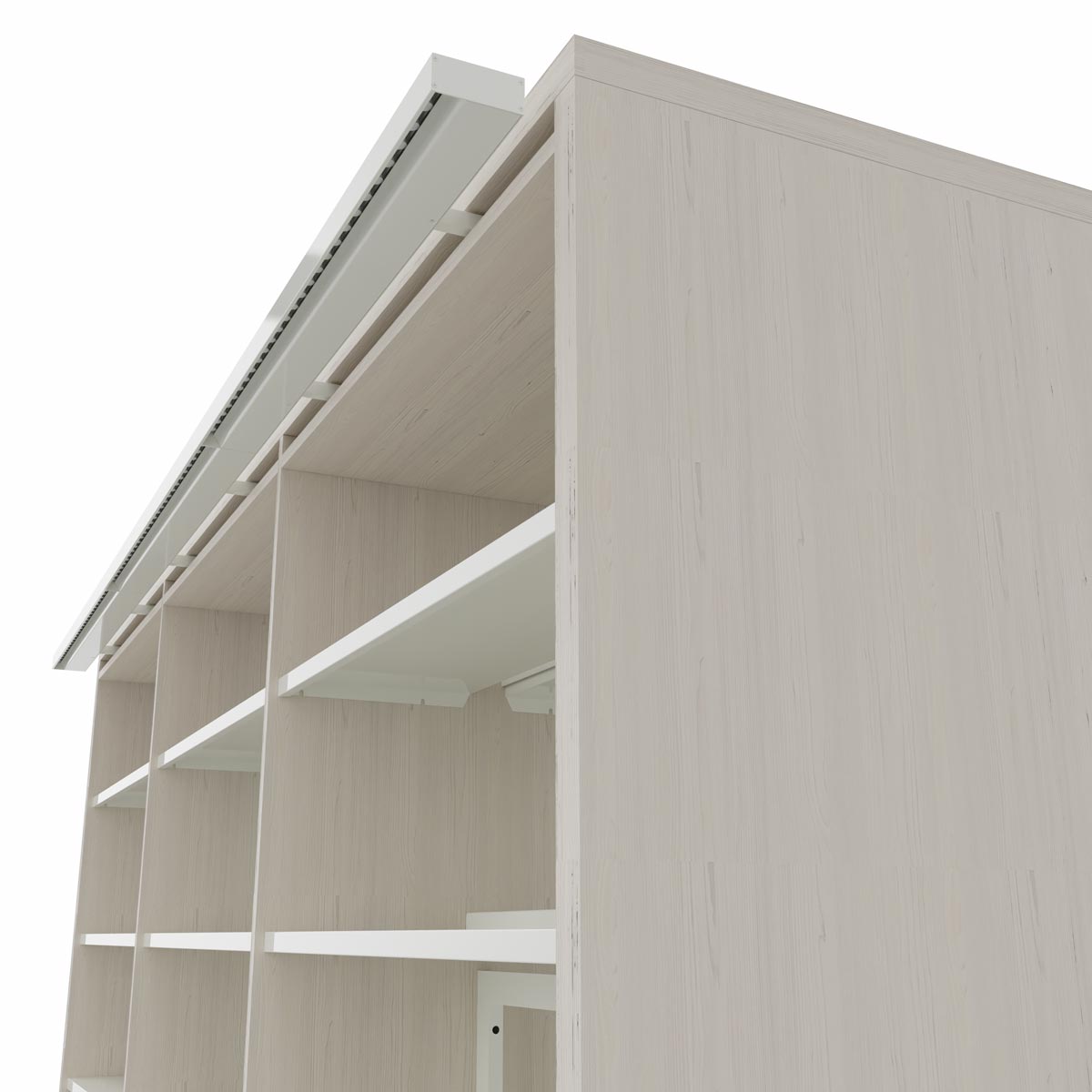 Beam Hyllbelysning 900 Start – linjär LED-hyllbelysning monterad under hyllplan, med elliptisk ljusspridning, 3000 K och diskret profil för bibliotek och offentliga miljöer.