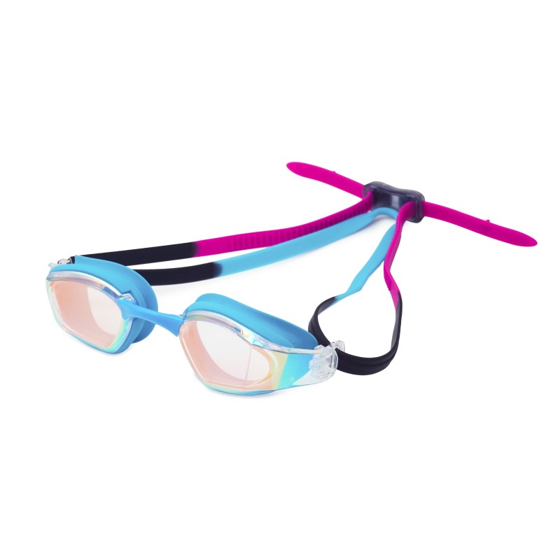 Neue coole Glacier Blue Gold Spiegel-Wettkampfbrille von Saeko