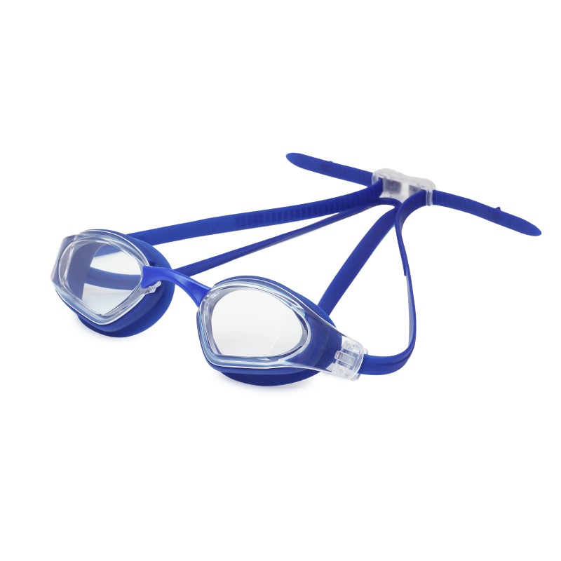 Neue coole Wettkampf- &amp; Trainingsbrille Glacier mit klaren Gläsern und Marine Cups und Silikonband von Saeko