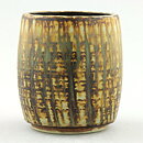 Gunnar Nylund (Birka 1965) Yellow/Brown Cylinder Vase 8,5 cm (2)