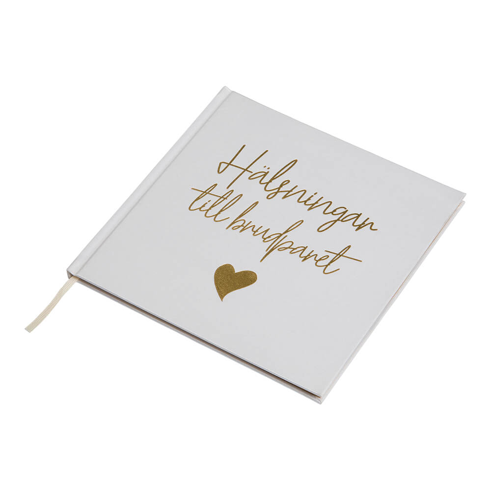 Gästbok "Hälsningar till brudparet" - Vit med guldtext -1