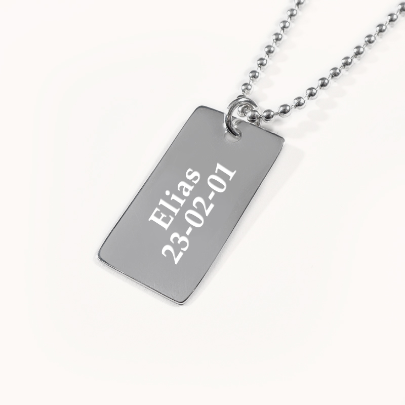Skírnarskartgripir - Nútímalegur Dogtag með áletrun úr 925 silfri