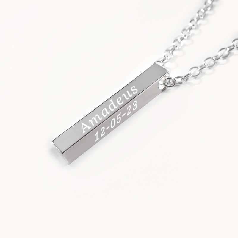 Skírnarskartgripir - Ferhyrndur 3D-stafur með áletrun úr 925 sterling-silfri