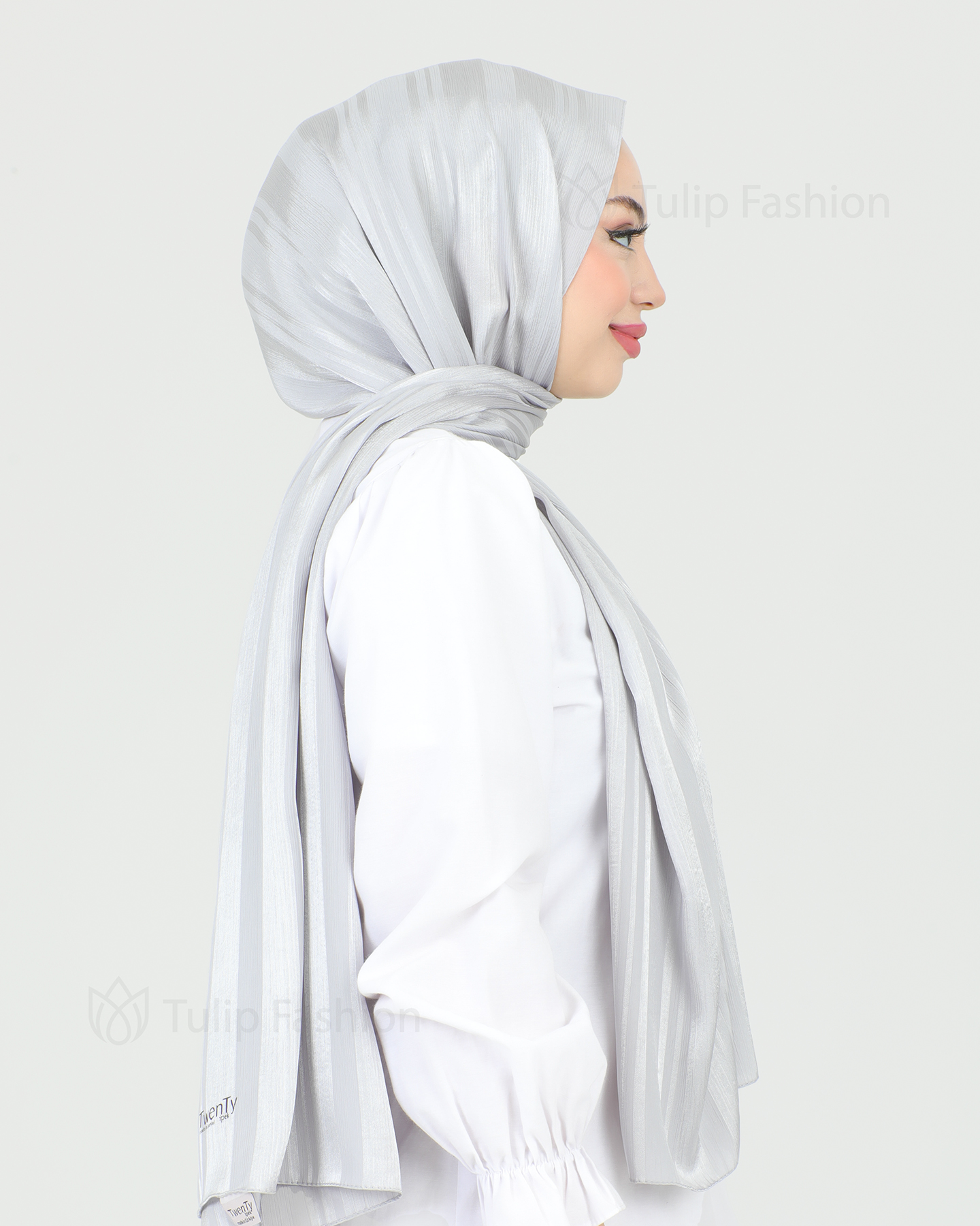 Hijab - Satin Stripes - Gray - 3