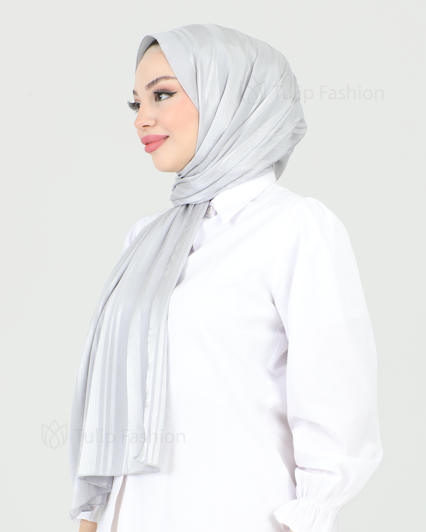Hijab - Satin Stripes - Gray - 2