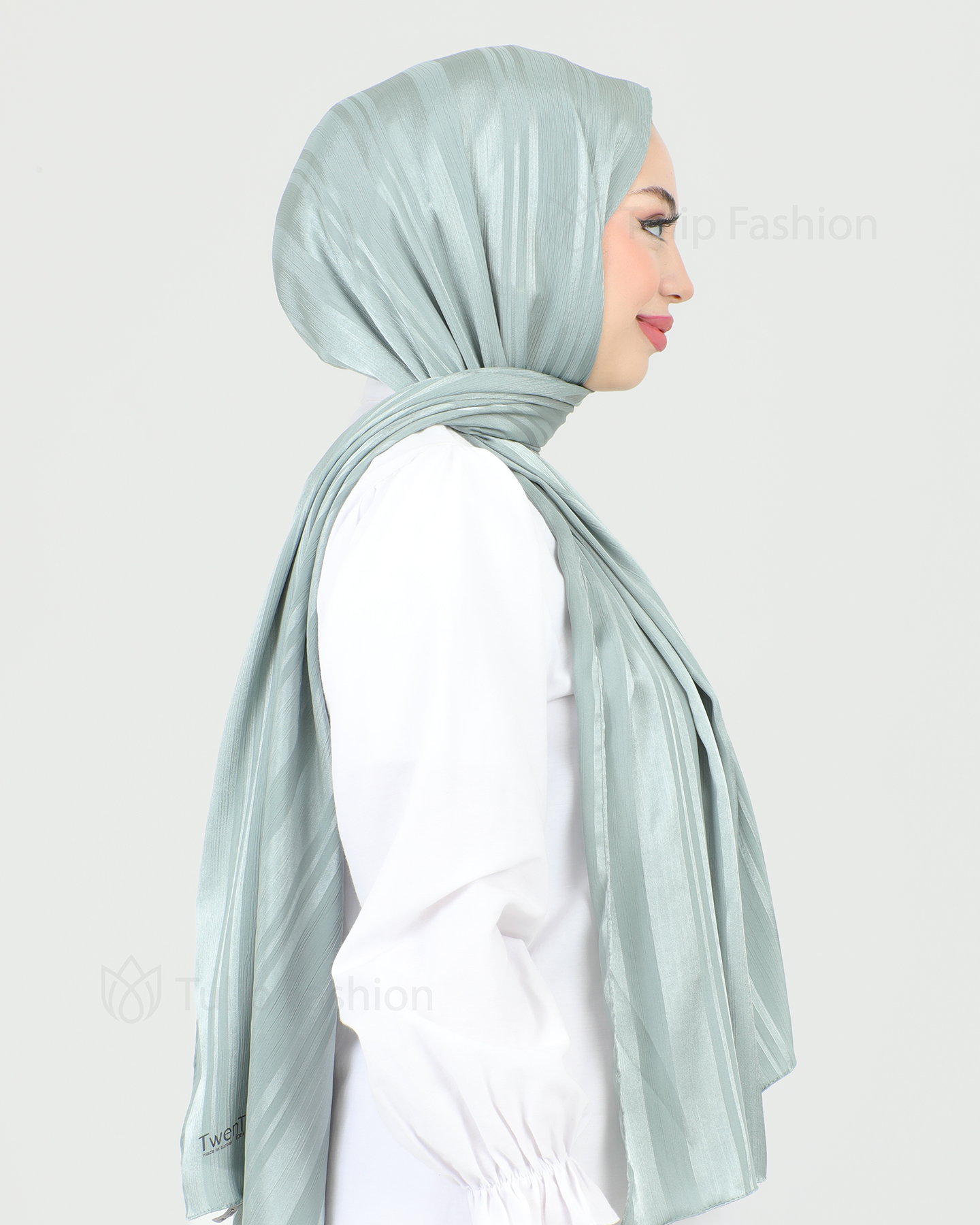 Hijab - Satin Stripes - Green - 3
