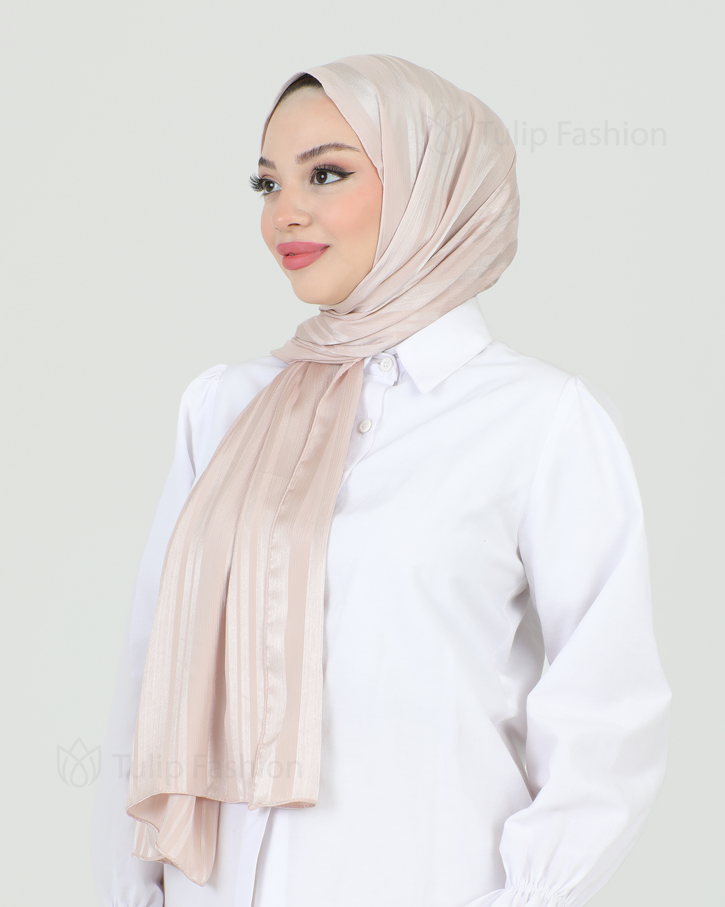 Hijab - Satin Stripes - Powder Pink - 2
