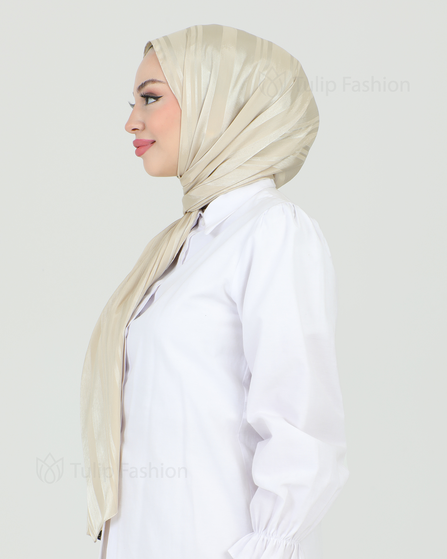 Hijab - Satin Stripes - Beige - 2