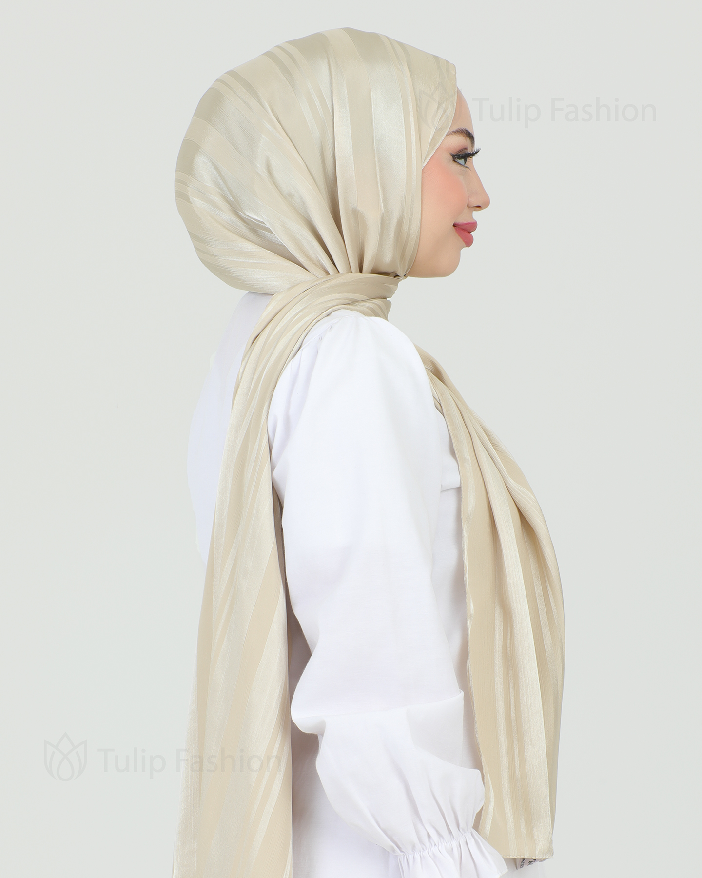 Hijab - Satin Stripes - Beige - 3