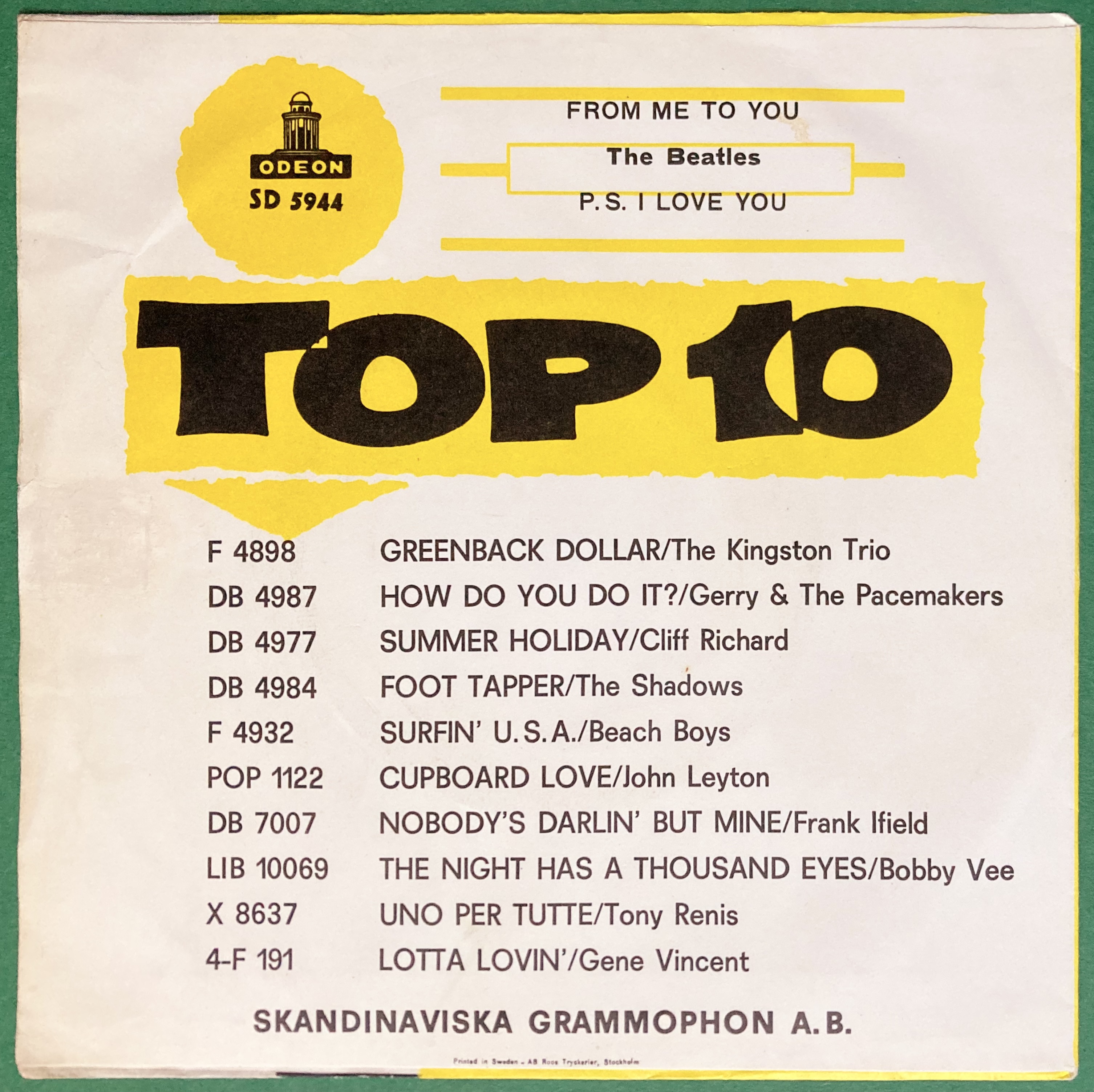 BEATLES - From me to you 7" GUL Swe PS 1963 - 2