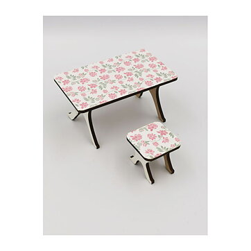 Dollhouse Second Hand Kitchen Table and Stool