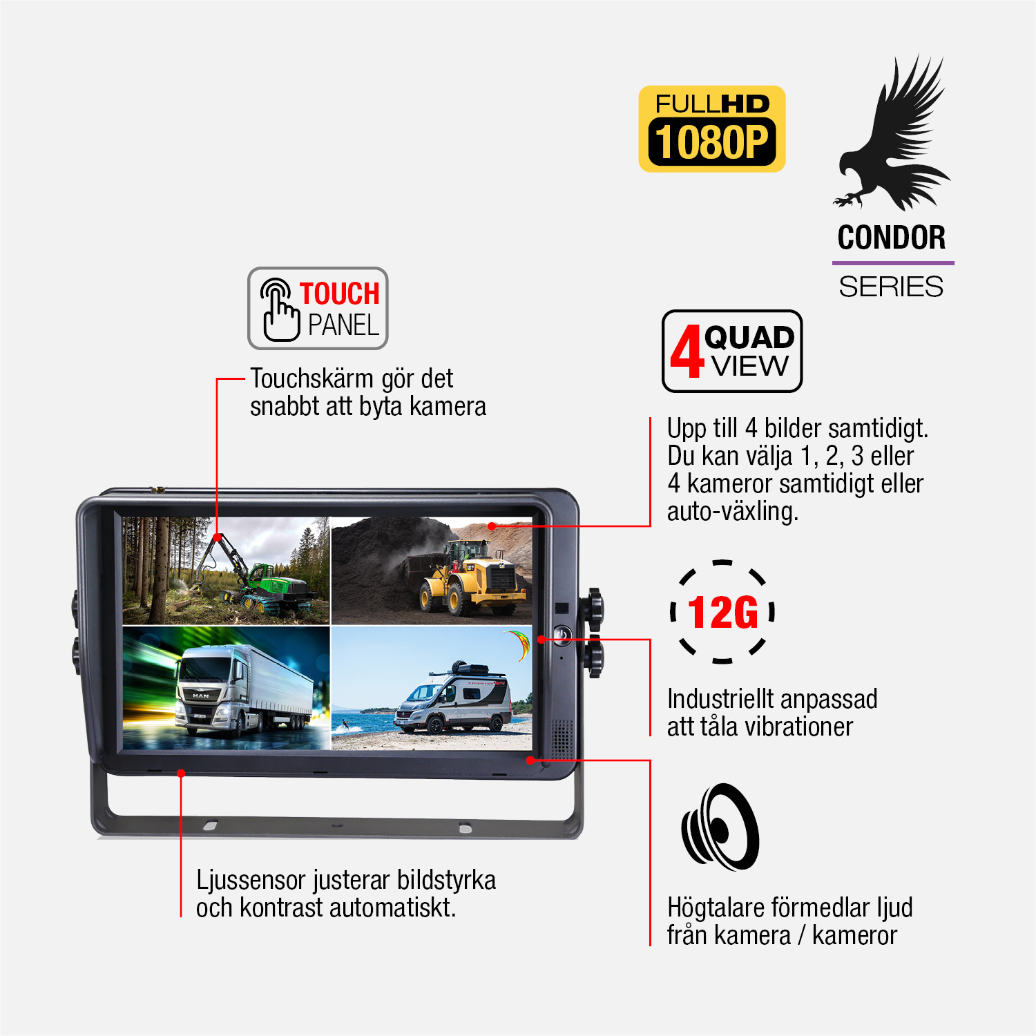 CONDOR M10 - 10 tum HD touch-skärm för backkamera | Monitor i Full HD | Supravision - 2