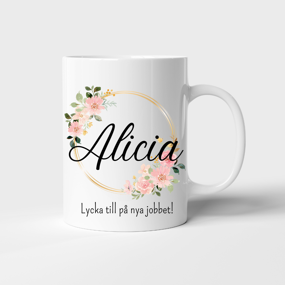 Mug - Pink wreath + text