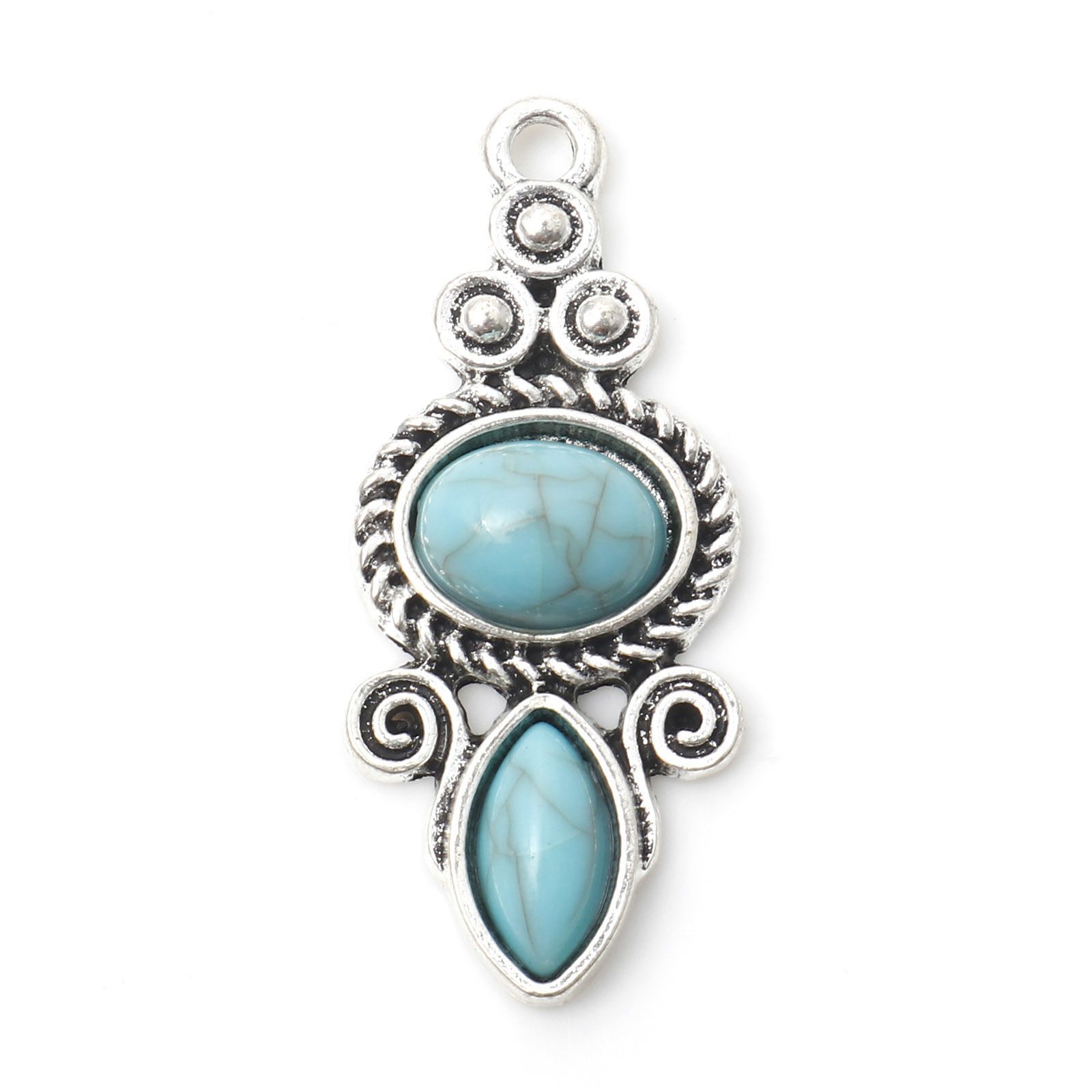 Berlock -   Boho  Oval mönstrad  Silver, turkos