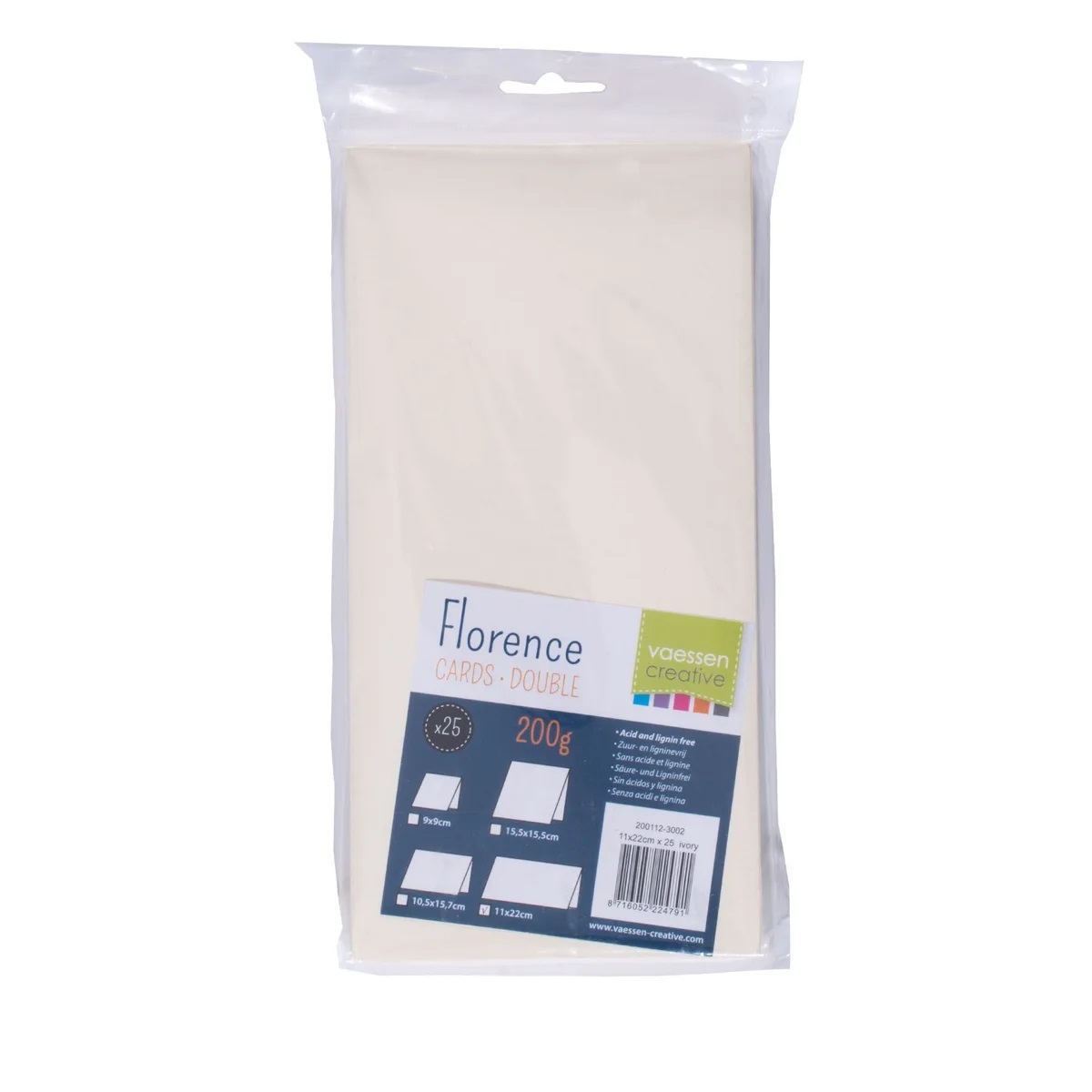 Florence - Cardstock Folded - Cards Smooth 11x22cm - Ivory 25st