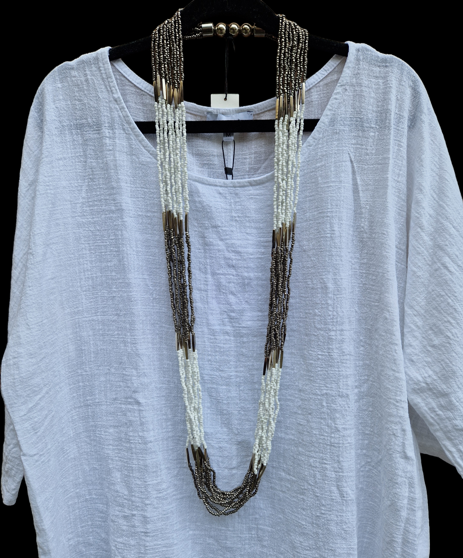 Långt halsband vit/silver