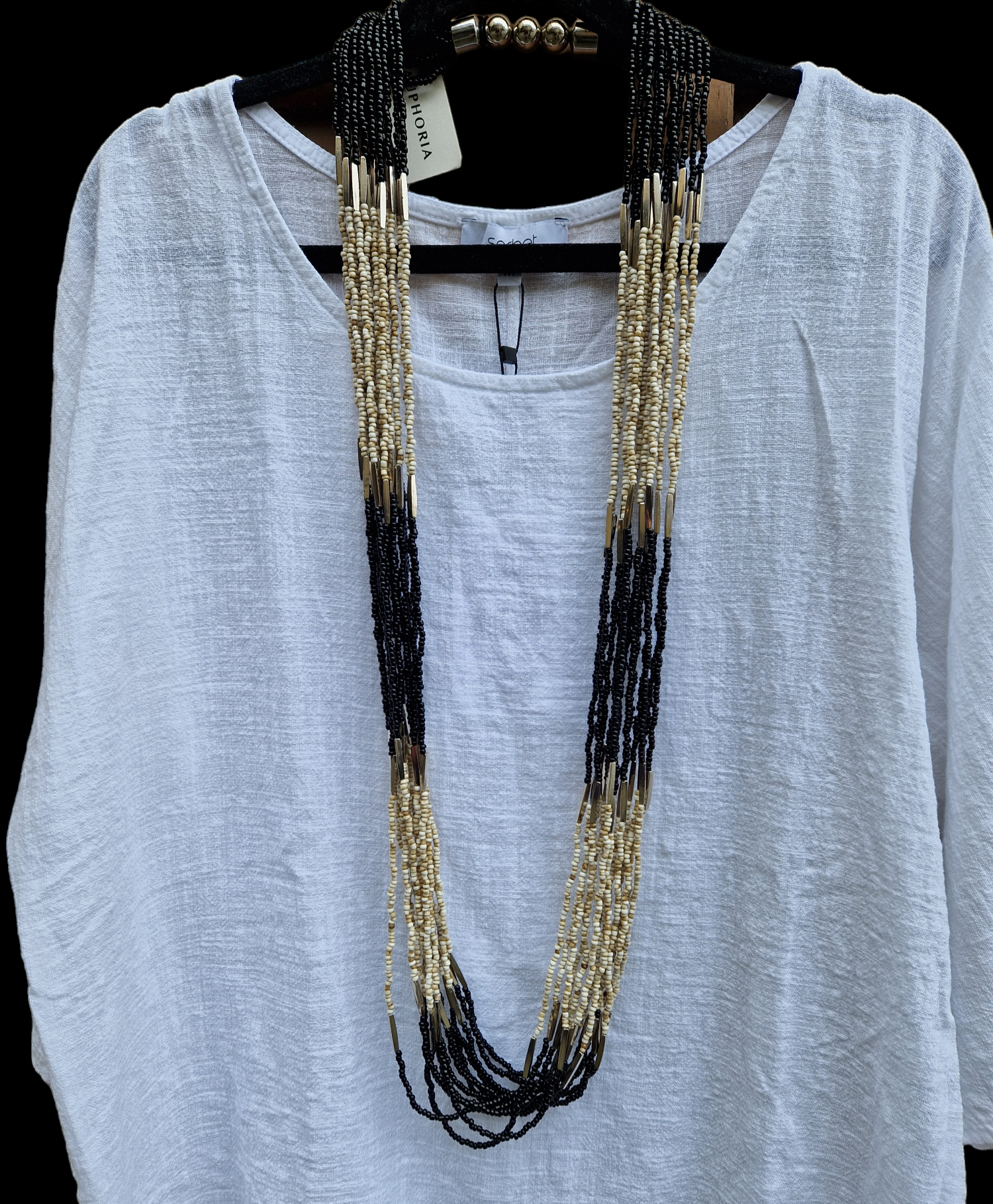 Långt halsband beige/svart