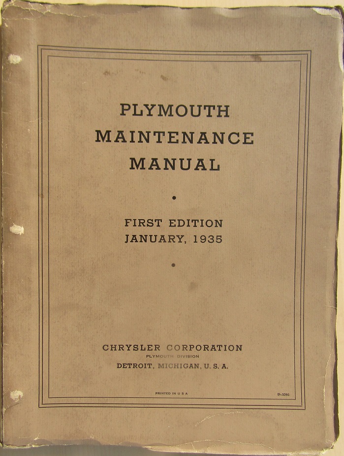 1935 Plymouth PJ Maintenance Manual