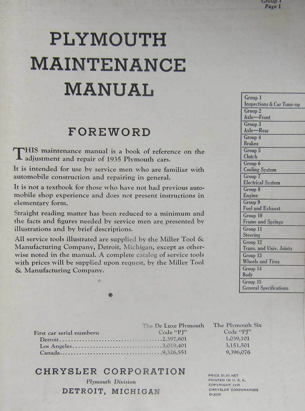 1935 Plymouth PJ Maintenance Manual - 2