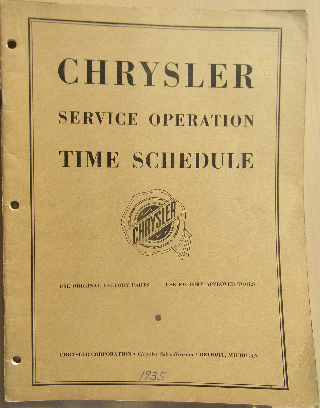 1935 Chrysler Service Operation Time Schedule