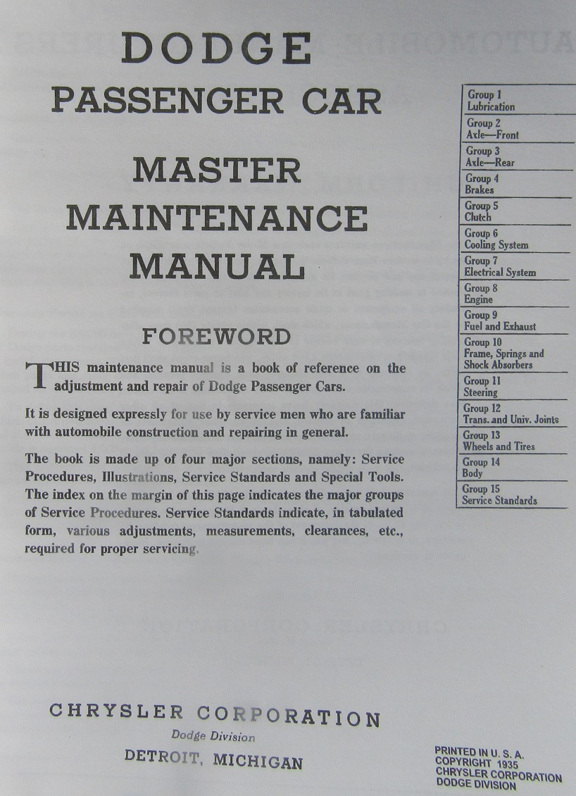 1934-1936 Dodge Passenger Car Maintenance Manual - 2